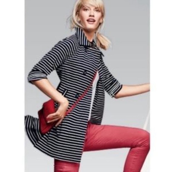 Cabi 5151 Maritime Navy Blue Stripe Knit Trench Jacket - Picture 3 of 11